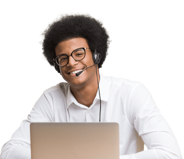 a smiling man in white shirt and headphones