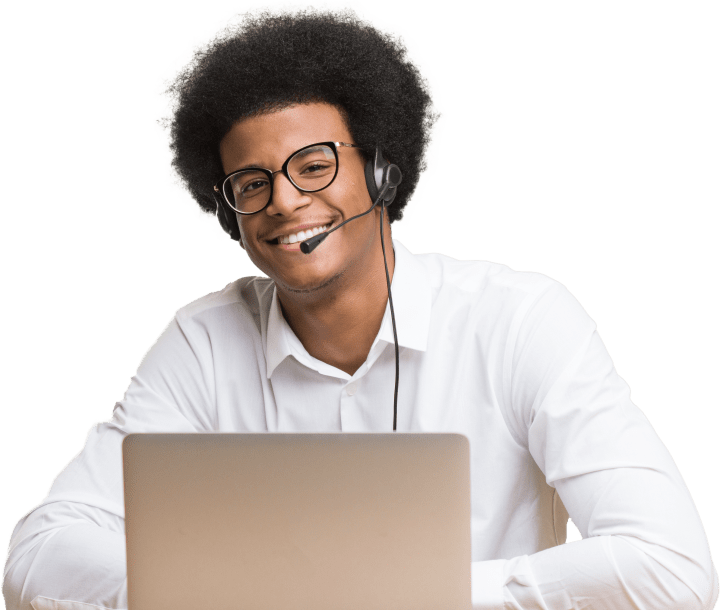 a smiling man in white shirt and headphones